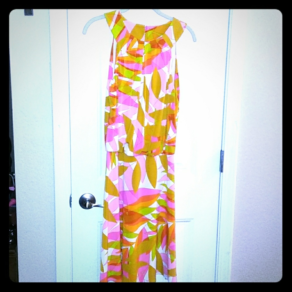 NEW Maggy London Retro 70's BrightColors Vibe Look Geometric Dress Lady's 4